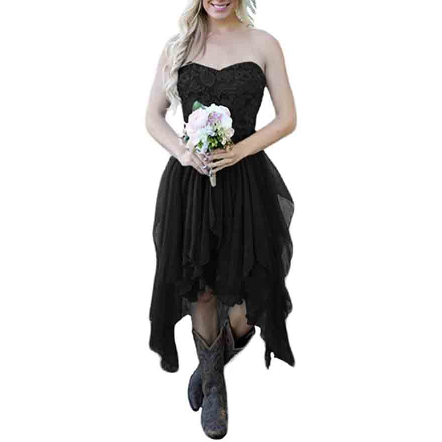 Country High Low Bridesmaid Dress Chiffon Lace Wedding Guest Outfit