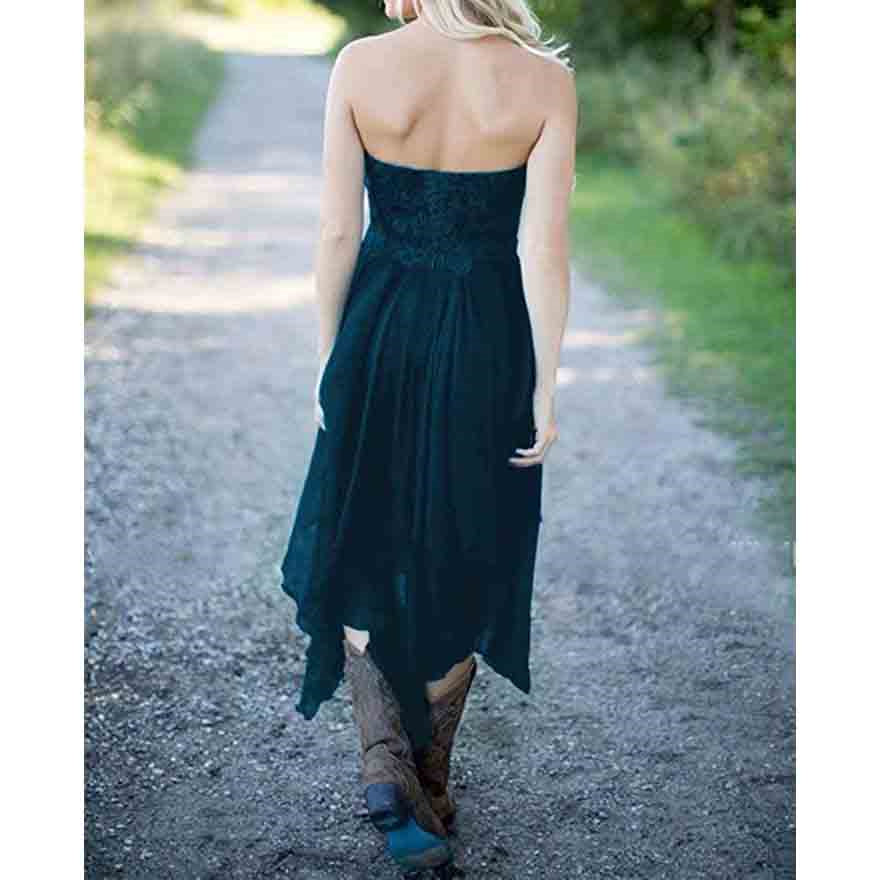 Country High Low Bridesmaid Dress Chiffon Lace Wedding Guest Outfit