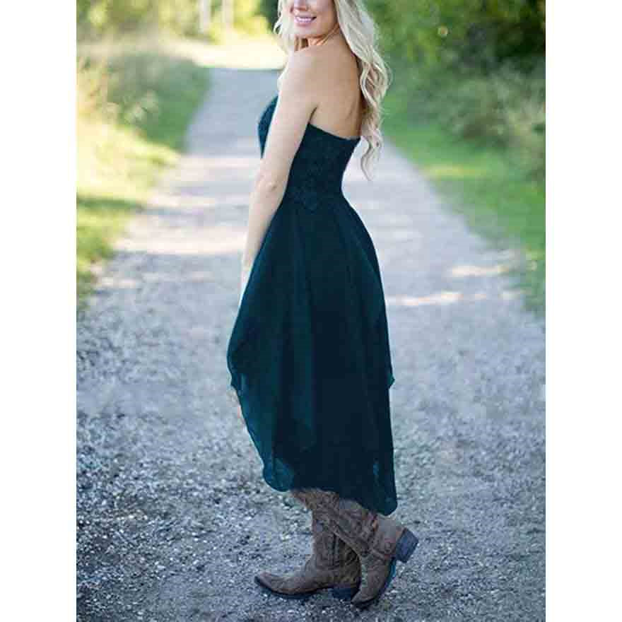 Country High Low Bridesmaid Dress Chiffon Lace Wedding Guest Outfit