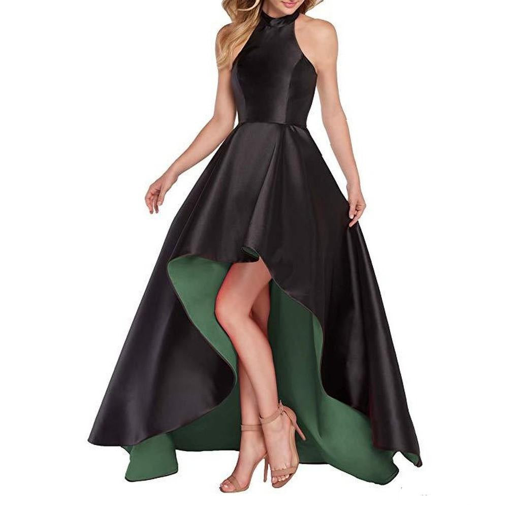 High Low Satin Prom Dress Halter Wedding Guest Dress Party Ball Gown