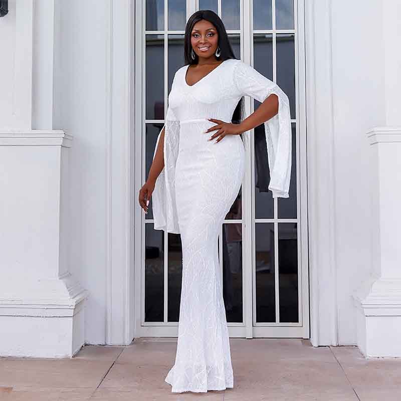 Women's Plus Size Sequin Gowns Long Formal Evening Party Maxi Dress