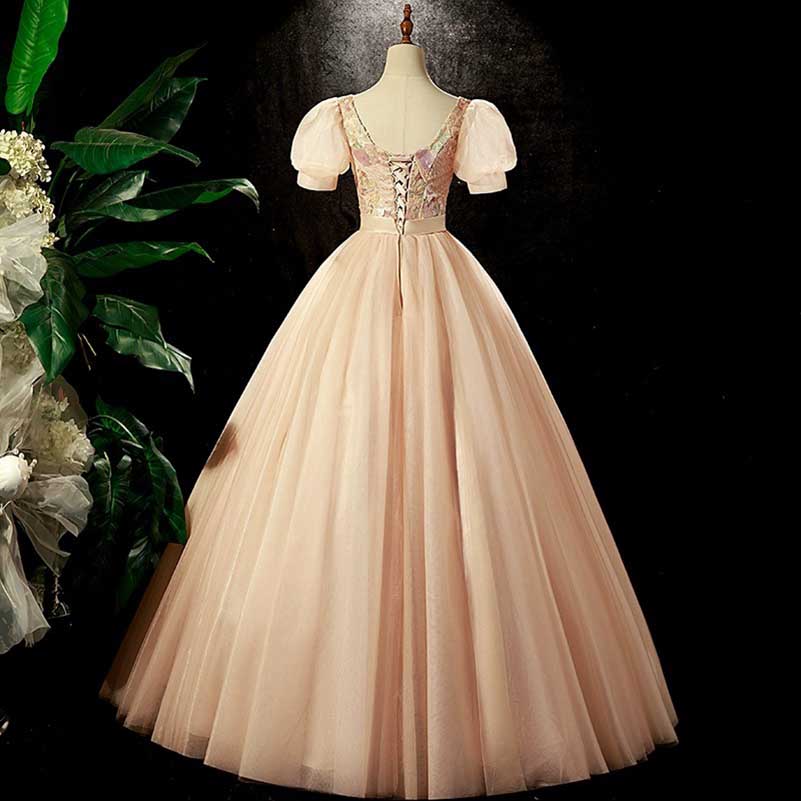 Champagne Tulle Quinceanera Dress Long Prom Dress