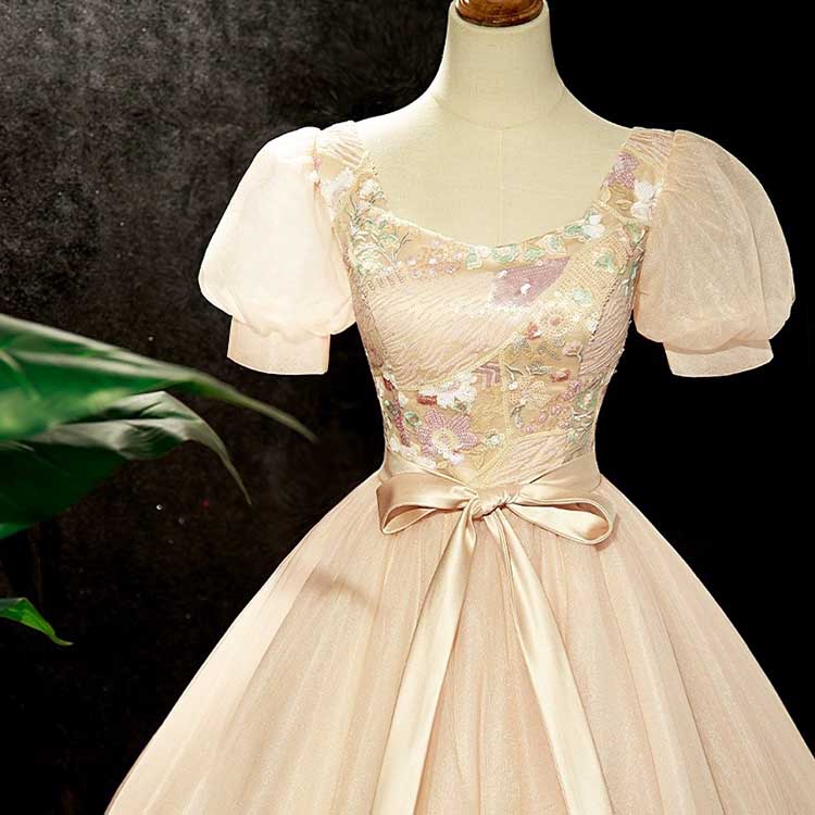 Champagne Tulle Quinceanera Dress Long Prom Dress