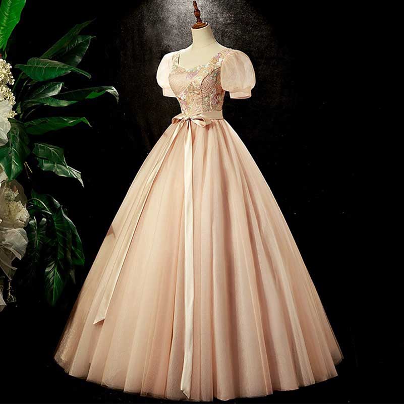 Champagne Tulle Quinceanera Dress Long Prom Dress
