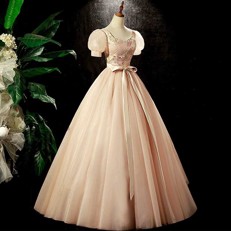 Champagne Tulle Quinceanera Dress Long Prom Dress