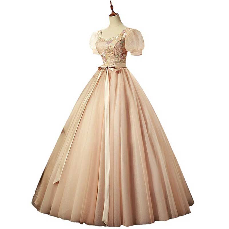Champagne Tulle Quinceanera Dress Long Prom Dress