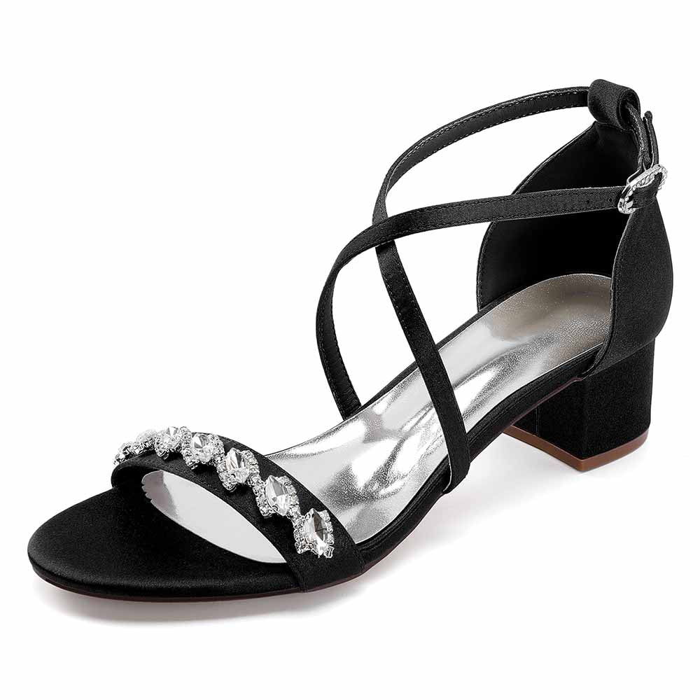 Chunky Heel Dress Shoes Prom Dress Sandals Crystal Crossing Straps Shoes