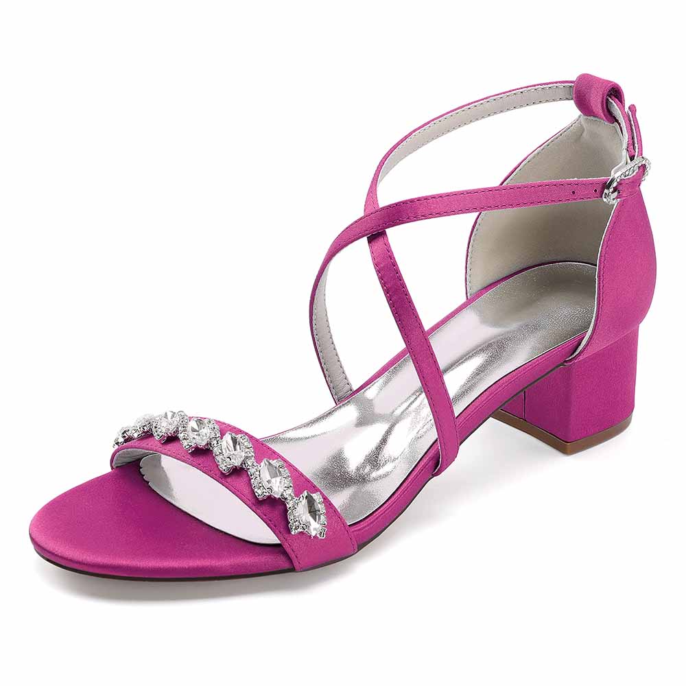 Chunky Heel Dress Shoes Prom Dress Sandals Crystal Crossing Straps Shoes