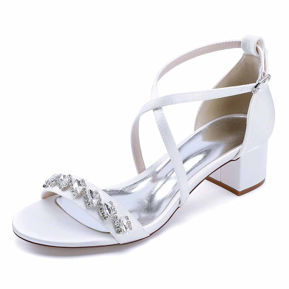 Chunky Heel Dress Shoes Prom Dress Sandals Crystal Crossing Straps Shoes
