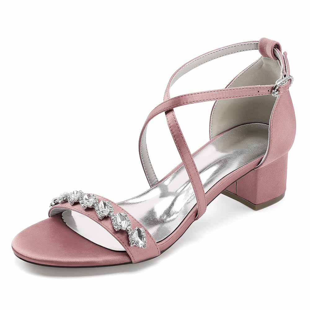Chunky Heel Dress Shoes Prom Dress Sandals Crystal Crossing Straps Shoes