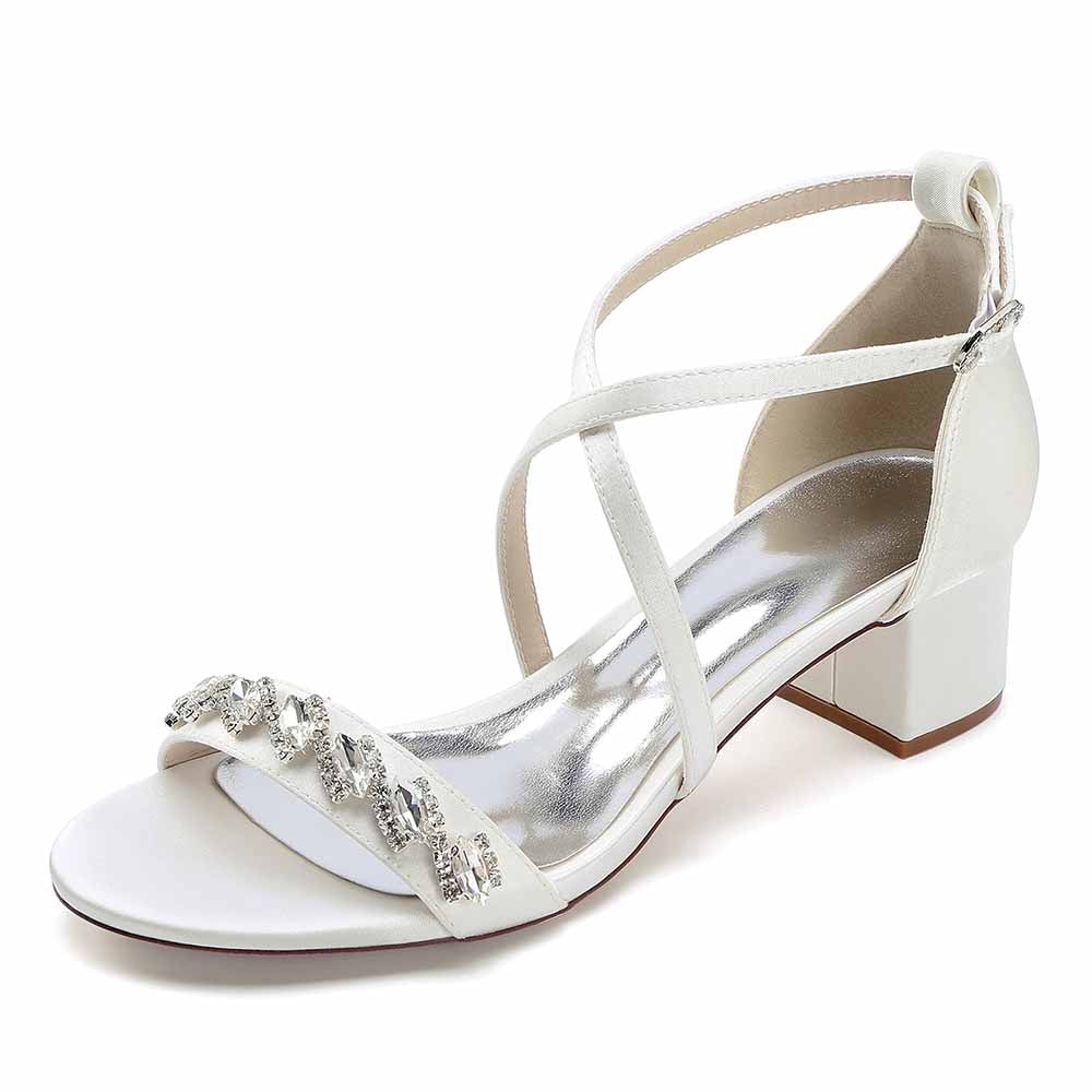 Chunky Heel Dress Shoes Prom Dress Sandals Crystal Crossing Straps Shoes