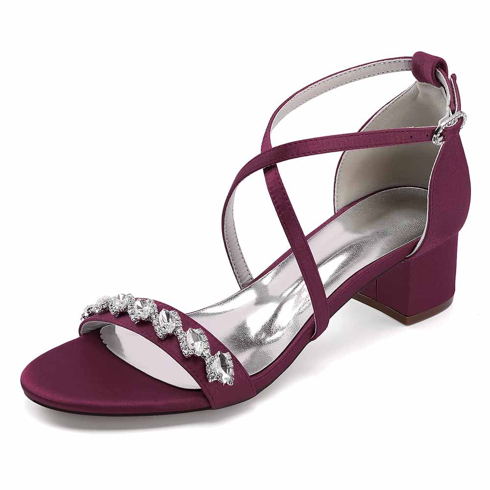 Chunky Heel Dress Shoes Prom Dress Sandals Crystal Crossing Straps Shoes