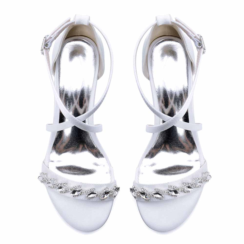 Chunky Heel Dress Shoes Prom Dress Sandals Crystal Crossing Straps Shoes