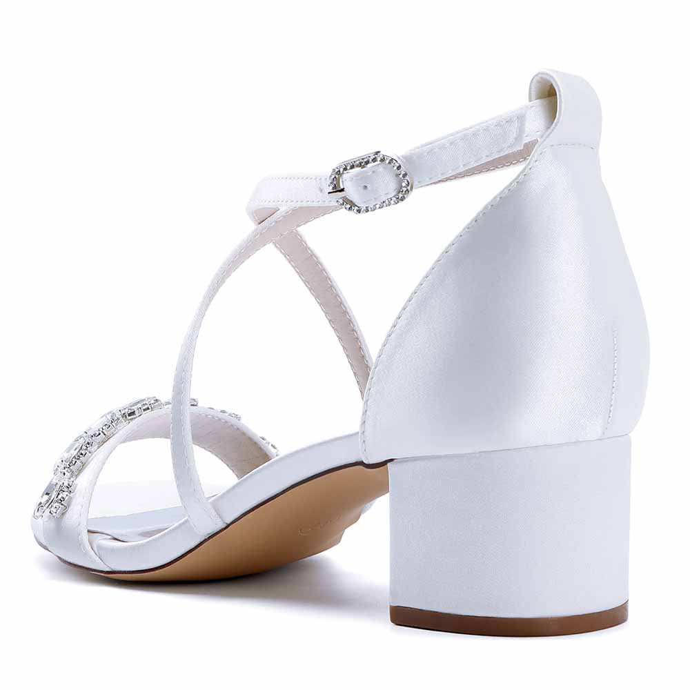 Chunky Heel Dress Shoes Prom Dress Sandals Crystal Crossing Straps Shoes