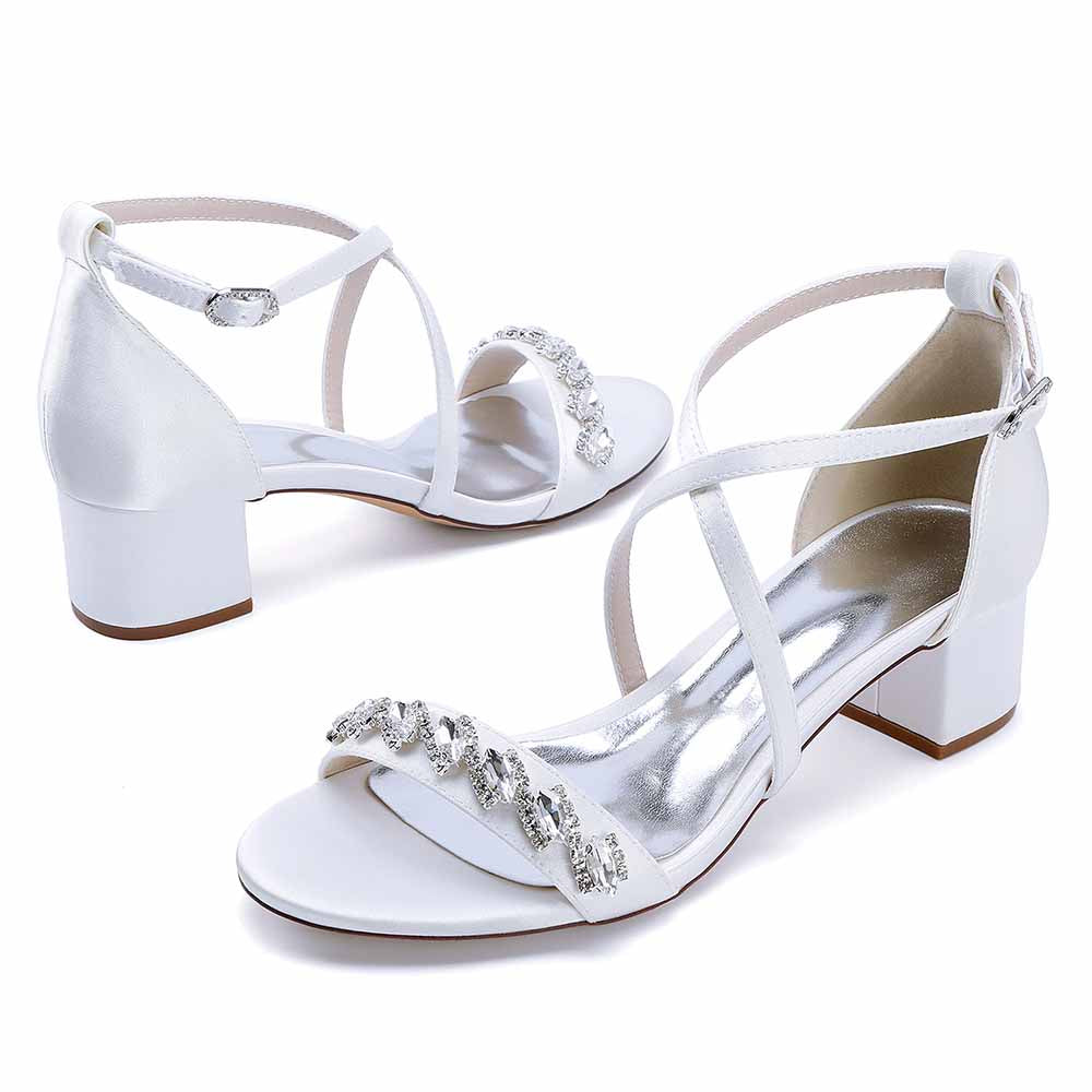 Chunky Heel Dress Shoes Prom Dress Sandals Crystal Crossing Straps Shoes