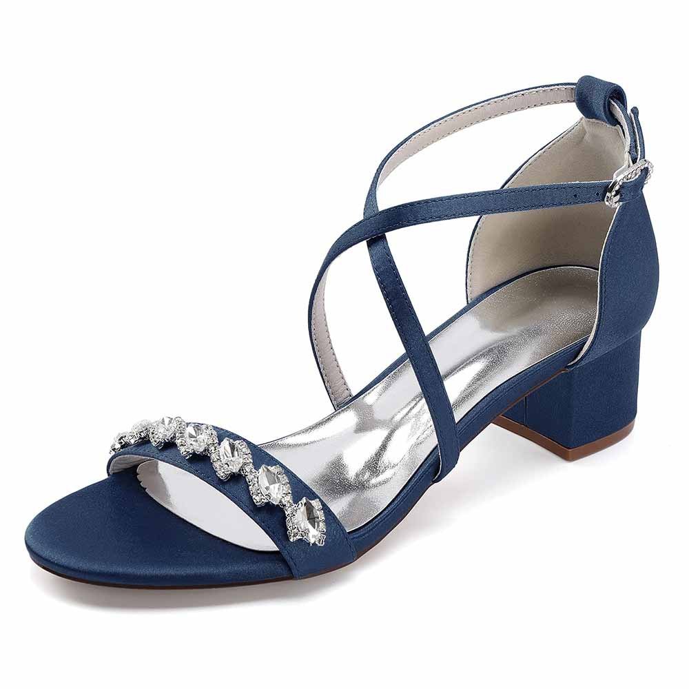 Chunky Heel Dress Shoes Prom Dress Sandals Crystal Crossing Straps Shoes