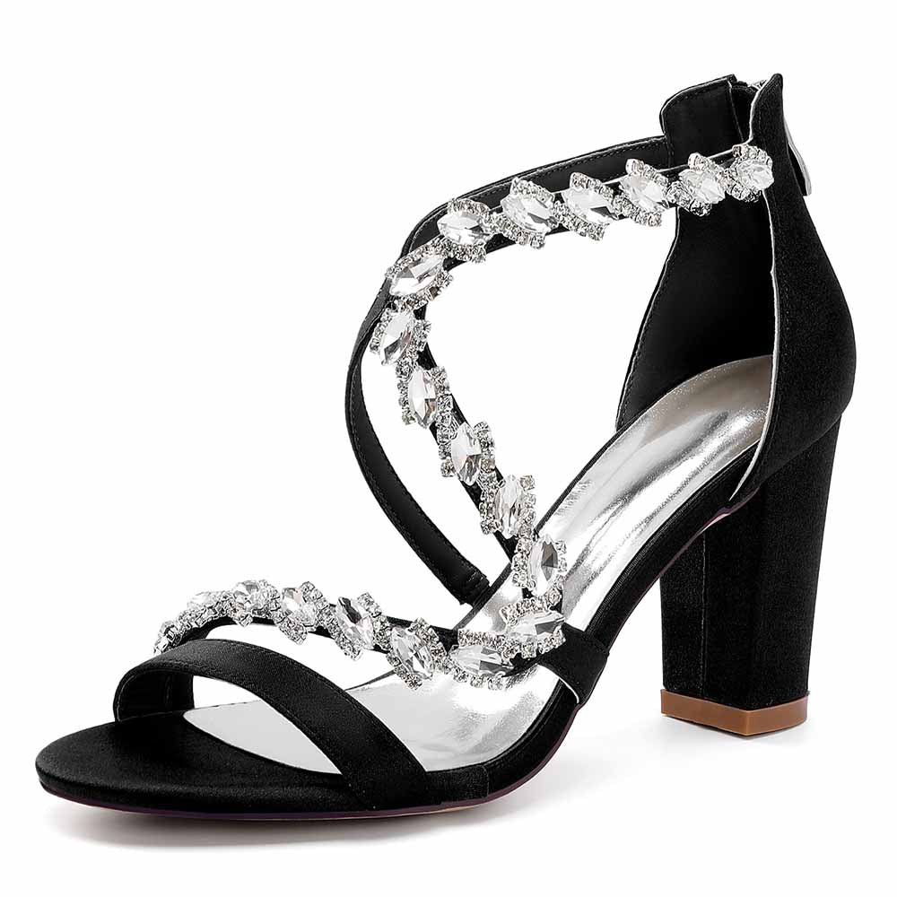 Dress Sandals Chunky Heel Dress Heels Crystal Beads Ankle Straps Wedding Shoes