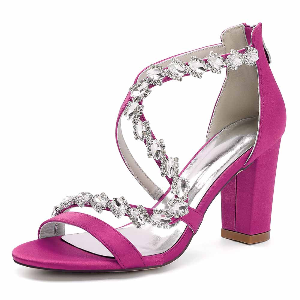 Dress Sandals Chunky Heel Dress Heels Crystal Beads Ankle Straps Wedding Shoes