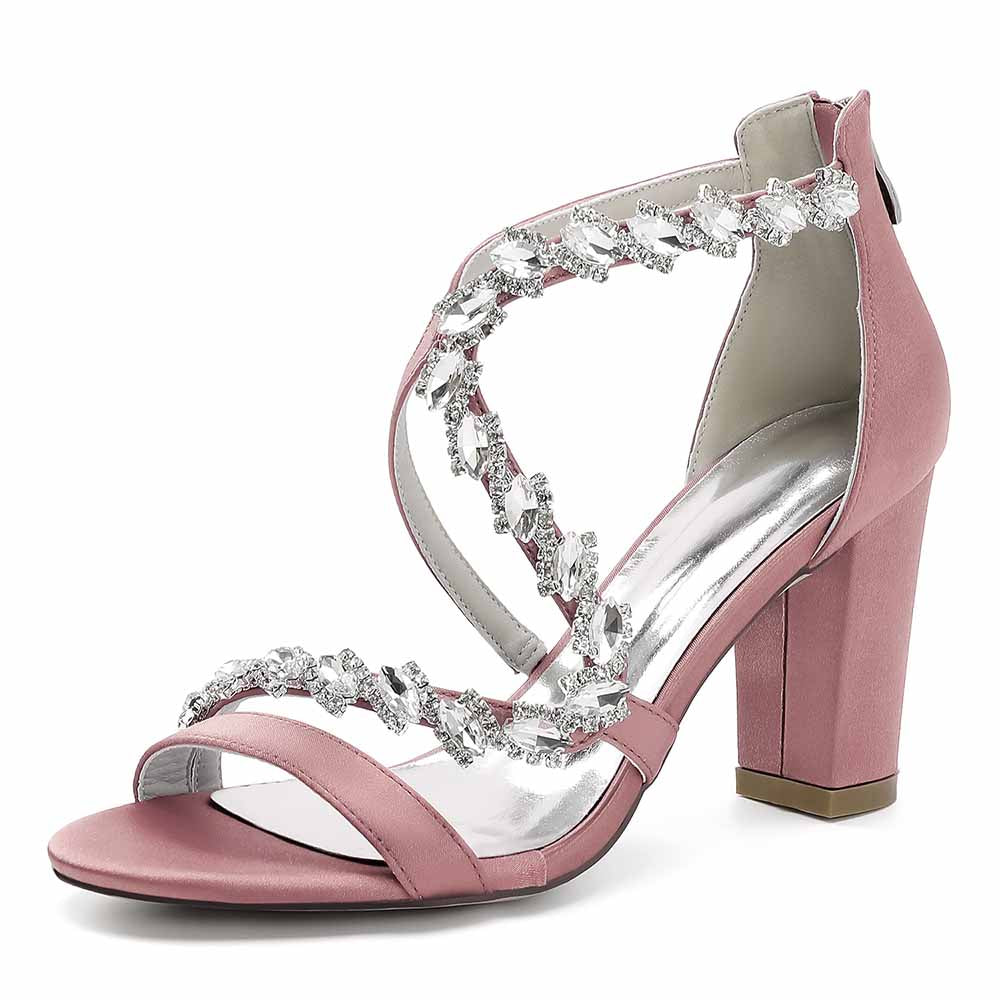 Dress Sandals Chunky Heel Dress Heels Crystal Beads Ankle Straps Wedding Shoes