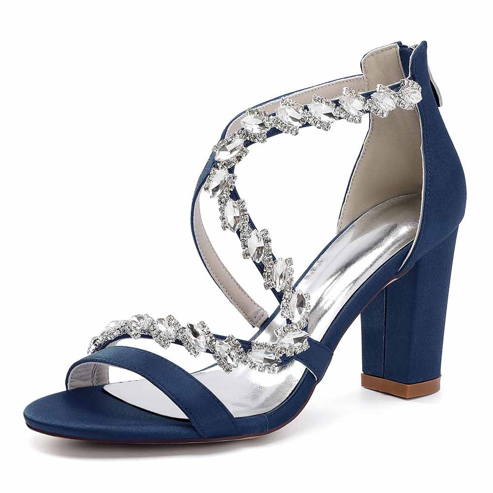 Dress Sandals Chunky Heel Dress Heels Crystal Beads Ankle Straps Wedding Shoes