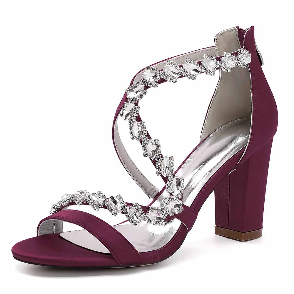 Dress Sandals Chunky Heel Dress Heels Crystal Beads Ankle Straps Wedding Shoes