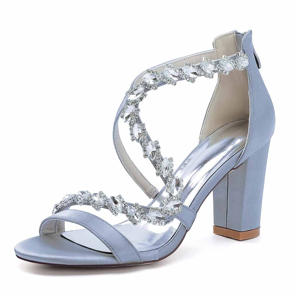 Dress Sandals Chunky Heel Dress Heels Crystal Beads Ankle Straps Wedding Shoes