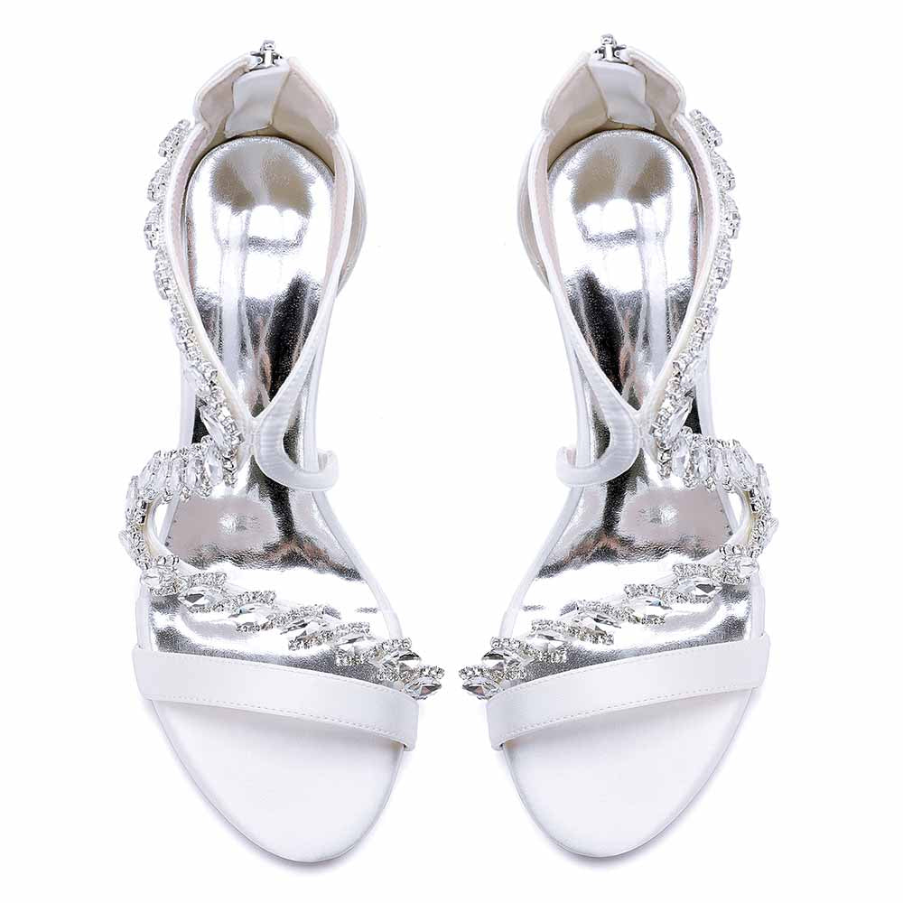 Dress Sandals Chunky Heel Dress Heels Crystal Beads Ankle Straps Wedding Shoes