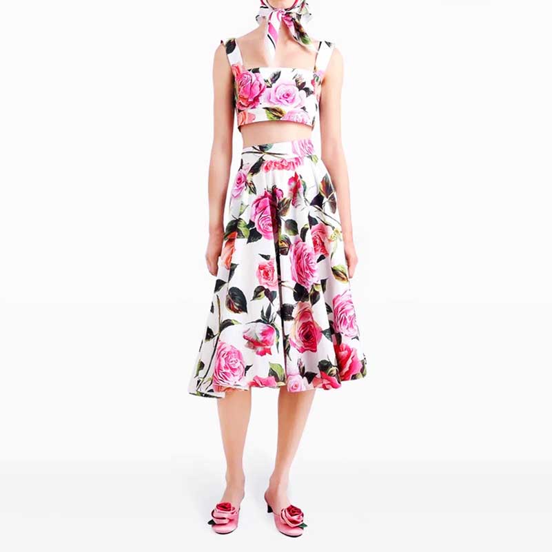 Women’s Floral Skirtsuit | Crop Top + Skirt for Weddings & Parties