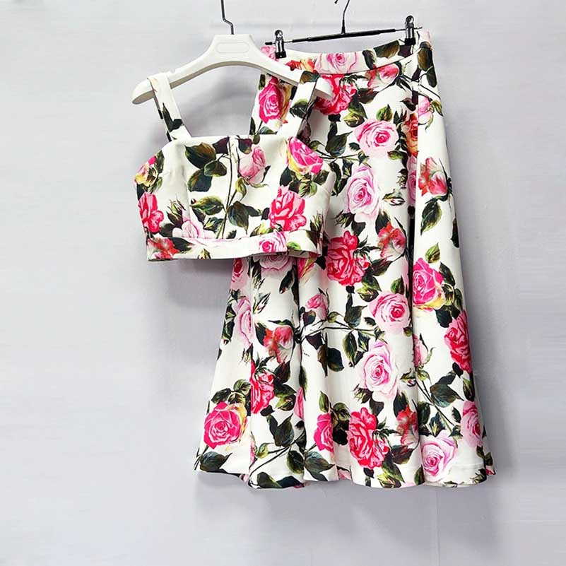 Women’s Floral Skirtsuit | Crop Top + Skirt for Weddings & Parties