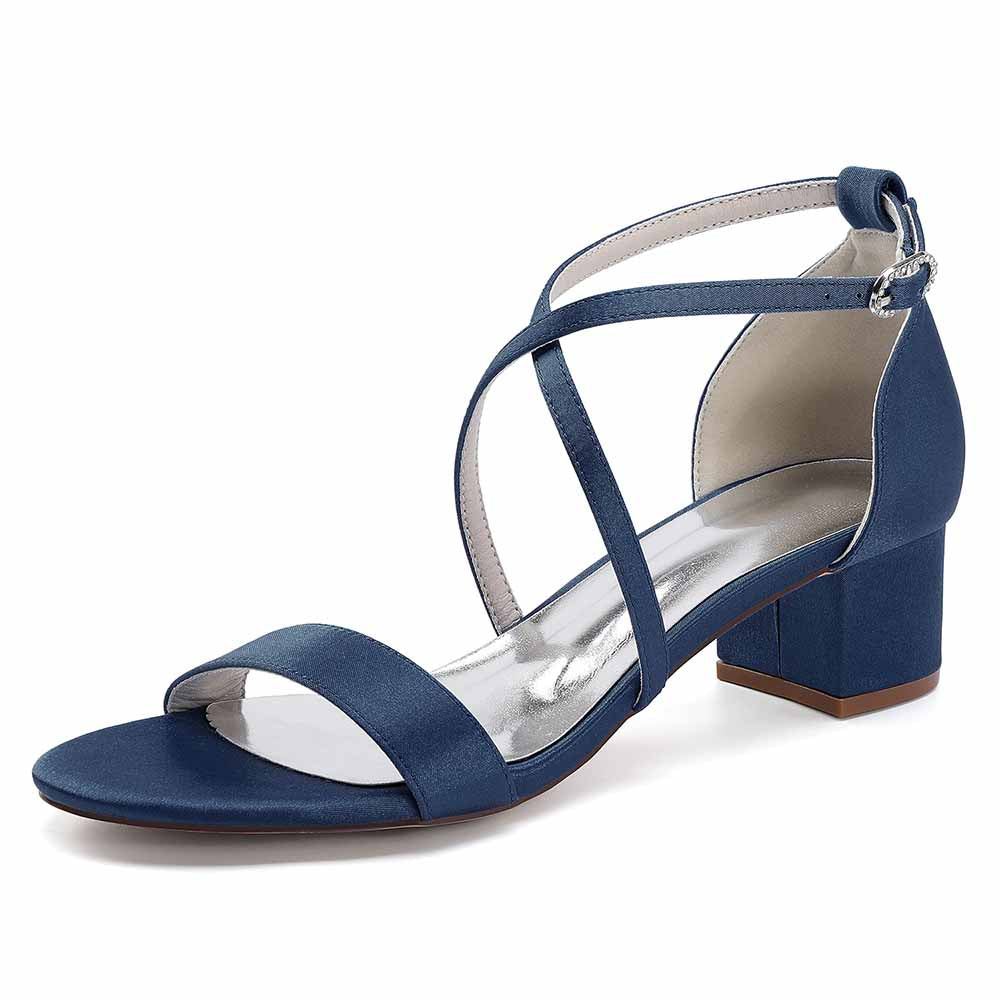 Chunky Heel Dress Shoes Classic Satin Dress Shoes Crossing Prom Shoes