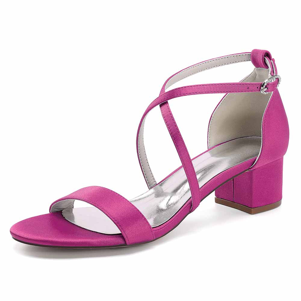 Chunky Heel Dress Shoes Classic Satin Dress Shoes Crossing Prom Shoes