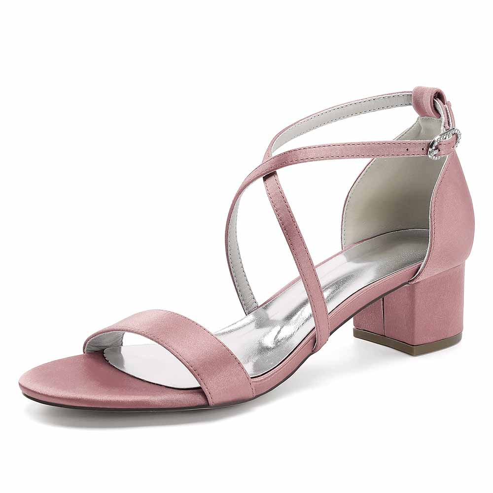 Chunky Heel Dress Shoes Classic Satin Dress Shoes Crossing Prom Shoes