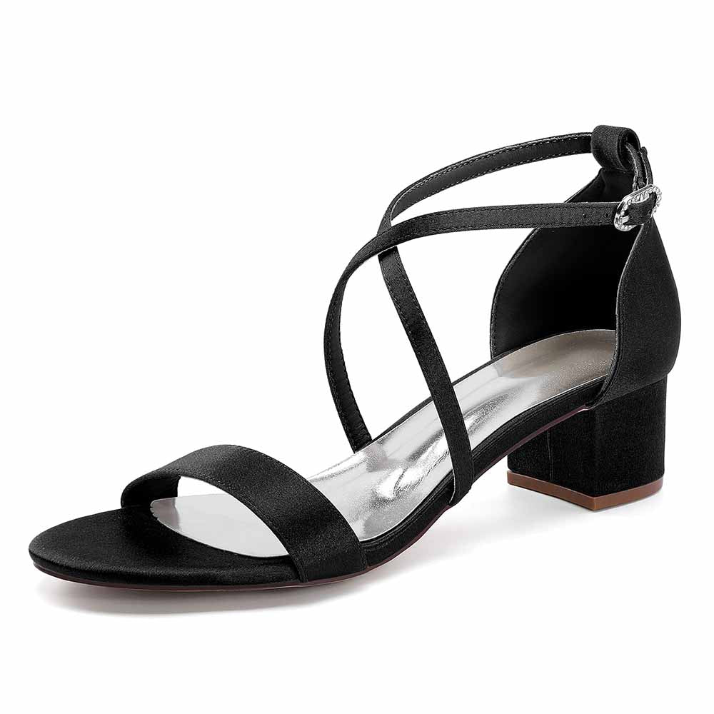Chunky Heel Dress Shoes Classic Satin Dress Shoes Crossing Prom Shoes