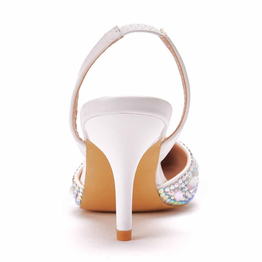 Women sparkling formal sandals for women with white high heels and rhinestone detailing