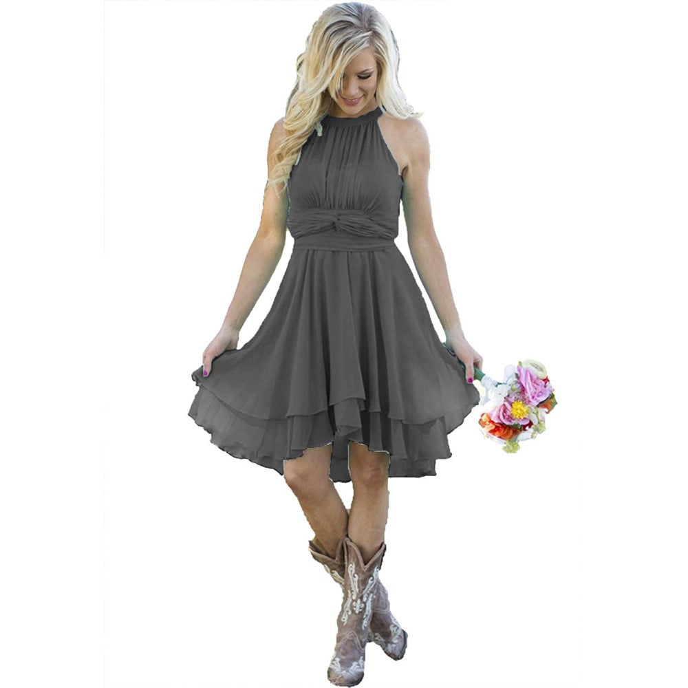 Western Wedding Guest Dress Chiffon Knee Length Bridesmaid Dress