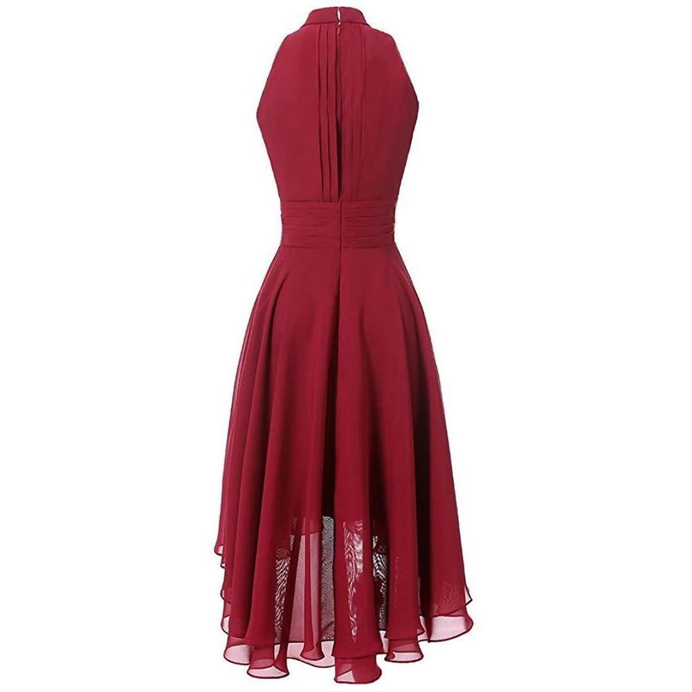 High Low Chiffon Bridesmaid Dress Halter Short Wedding Guest Dress