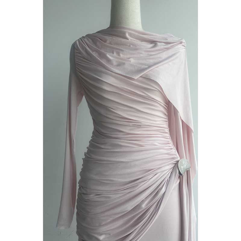 Shawl Ruched Draped Maxi Dress Long Sleeve Prom Dresses