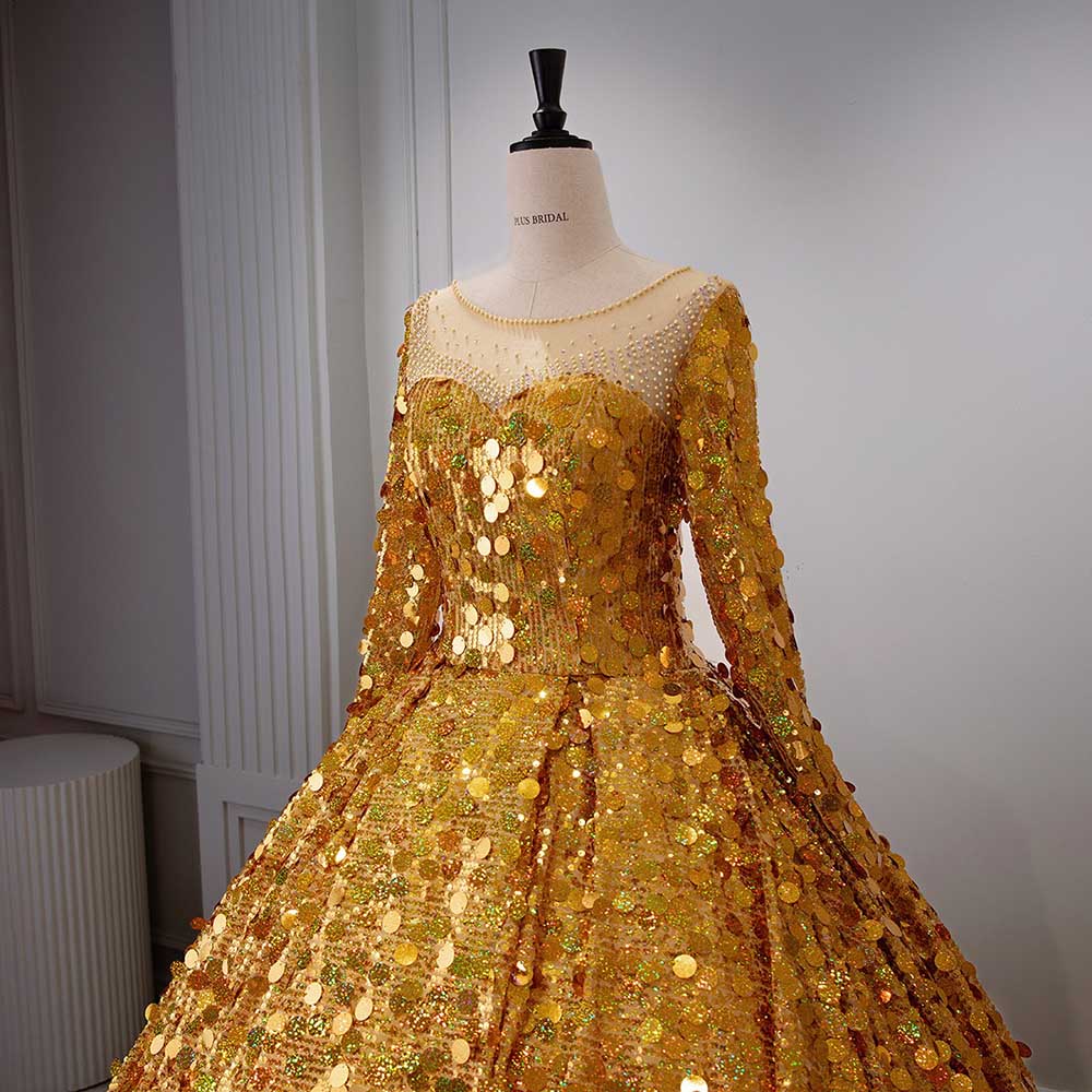Long Sleeve Sequin Gala Ball Gown Sparkling Dresses