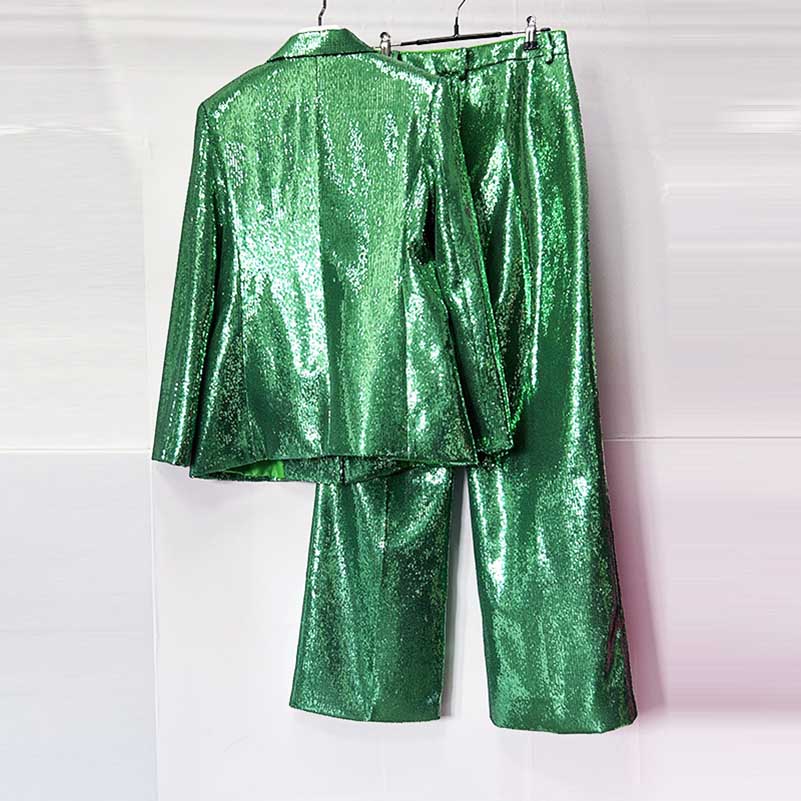 One Button Emerald Green Blazer Suit Sequins Formal Pantsuit