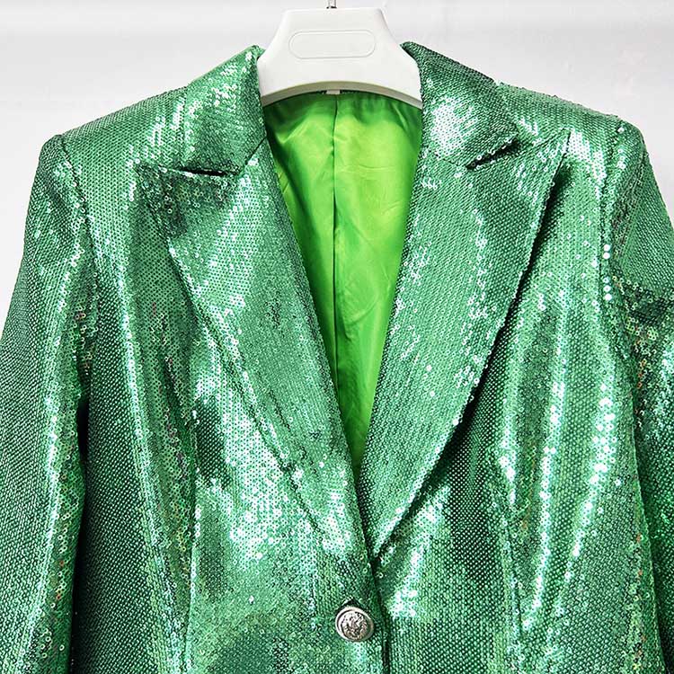 One Button Emerald Green Blazer Suit Sequins Formal Pantsuit