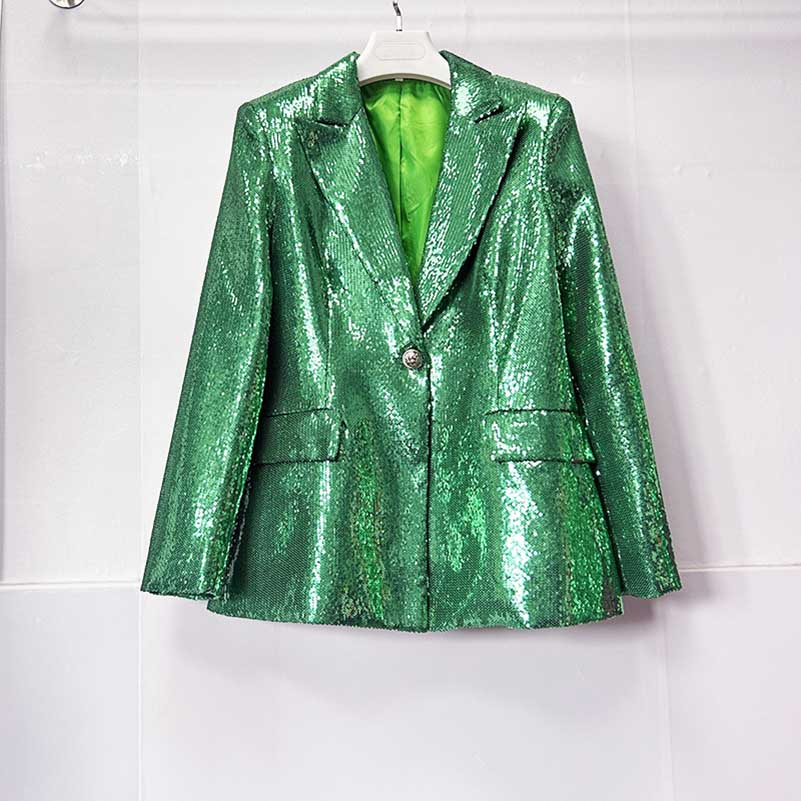 One Button Emerald Green Blazer Suit Sequins Formal Pantsuit