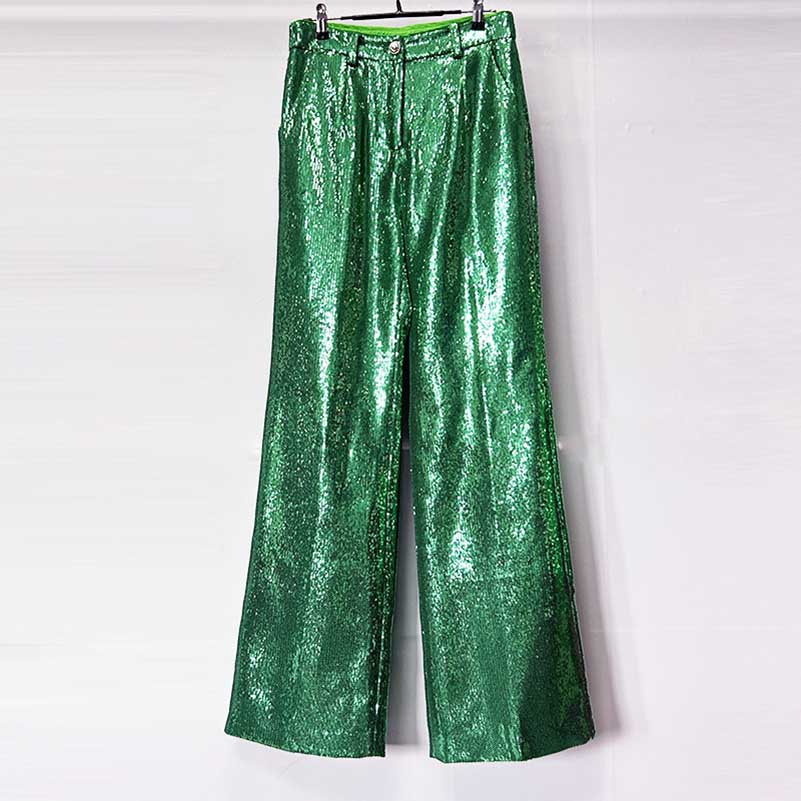 One Button Emerald Green Blazer Suit Sequins Formal Pantsuit
