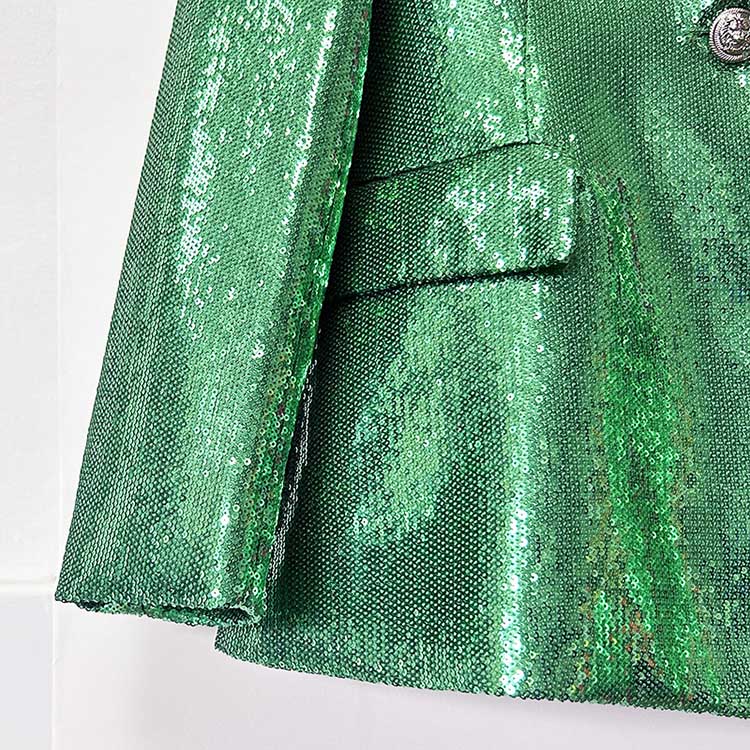 One Button Emerald Green Blazer Suit Sequins Formal Pantsuit