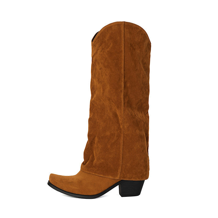 Suede Knee High Boots with Chunky Heel – Women’s Stylish Tall Suede Boots