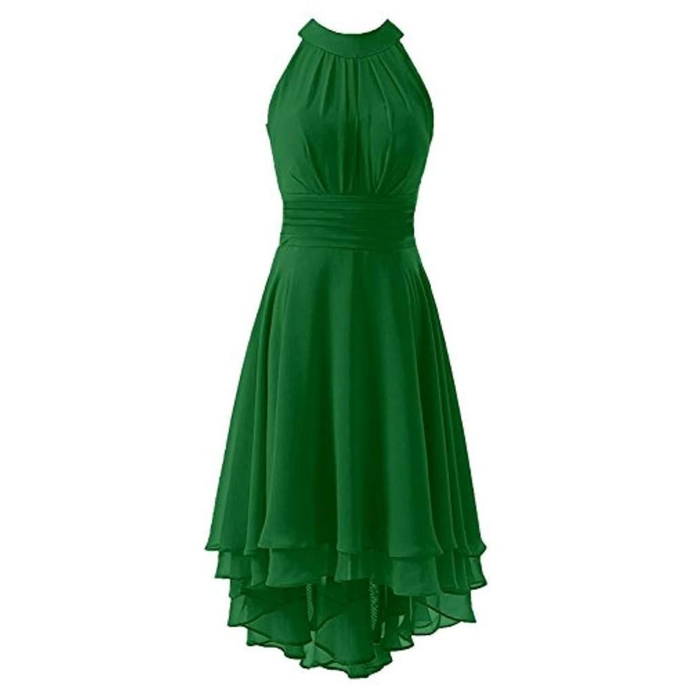 High Low Chiffon Bridesmaid Dress Halter Short Wedding Guest Dress