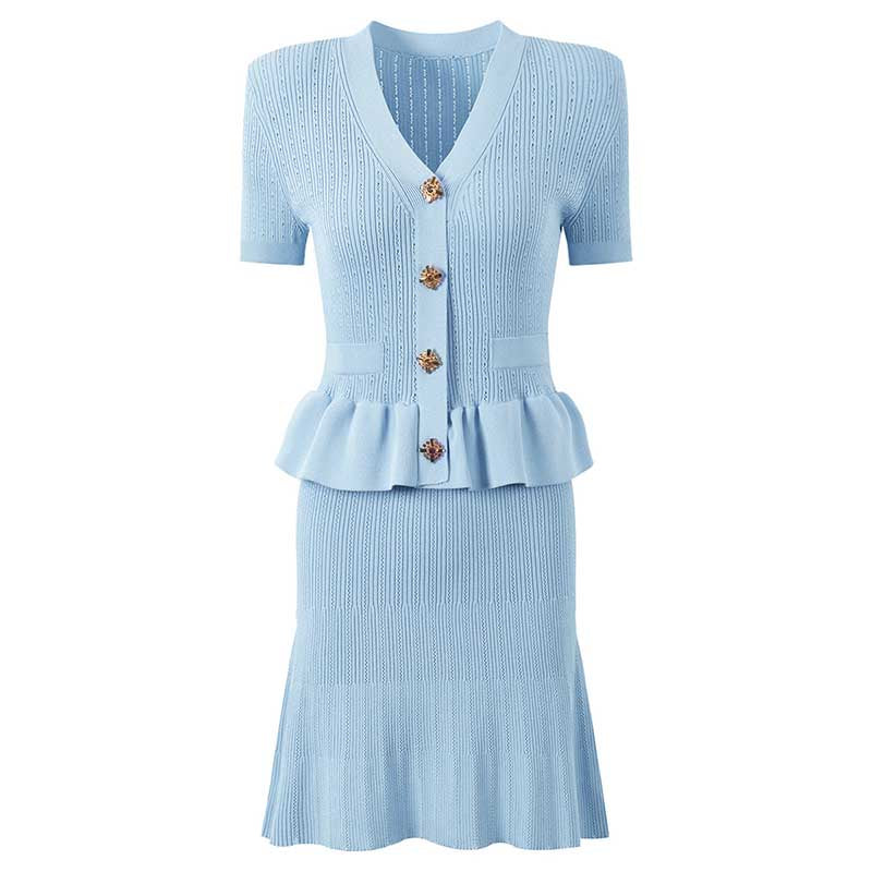 Flared Knit Mini Dress With Short Sleeves