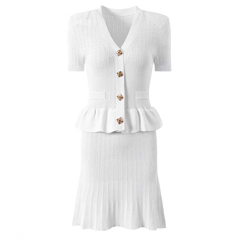 Flared Knit Mini Dress With Short Sleeves