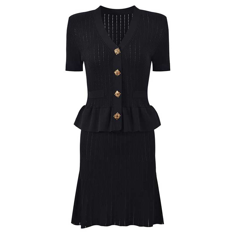 Flared Knit Mini Dress With Short Sleeves