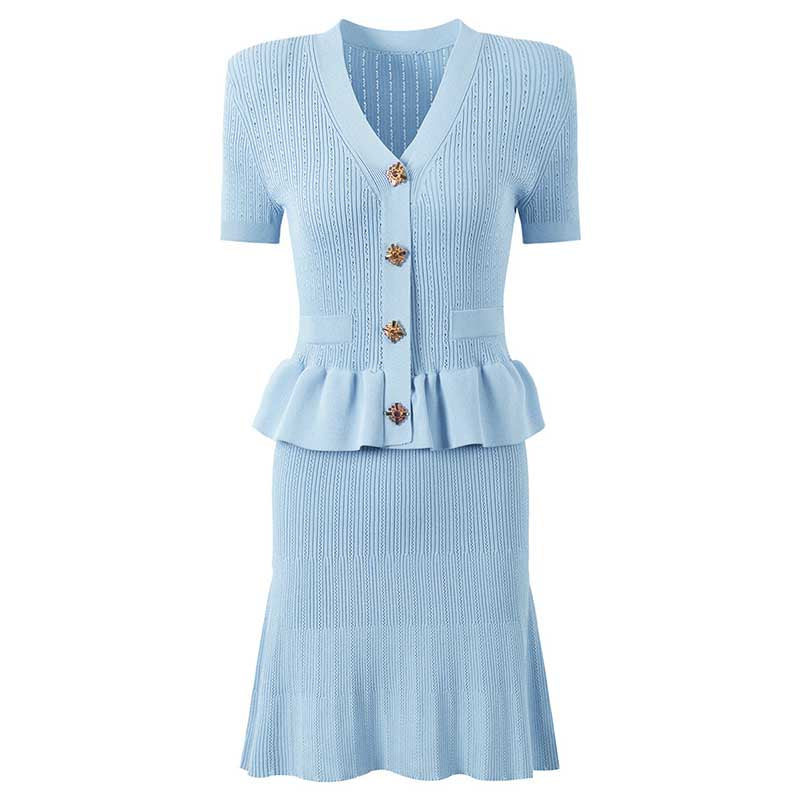 Flared Knit Mini Dress With Short Sleeves