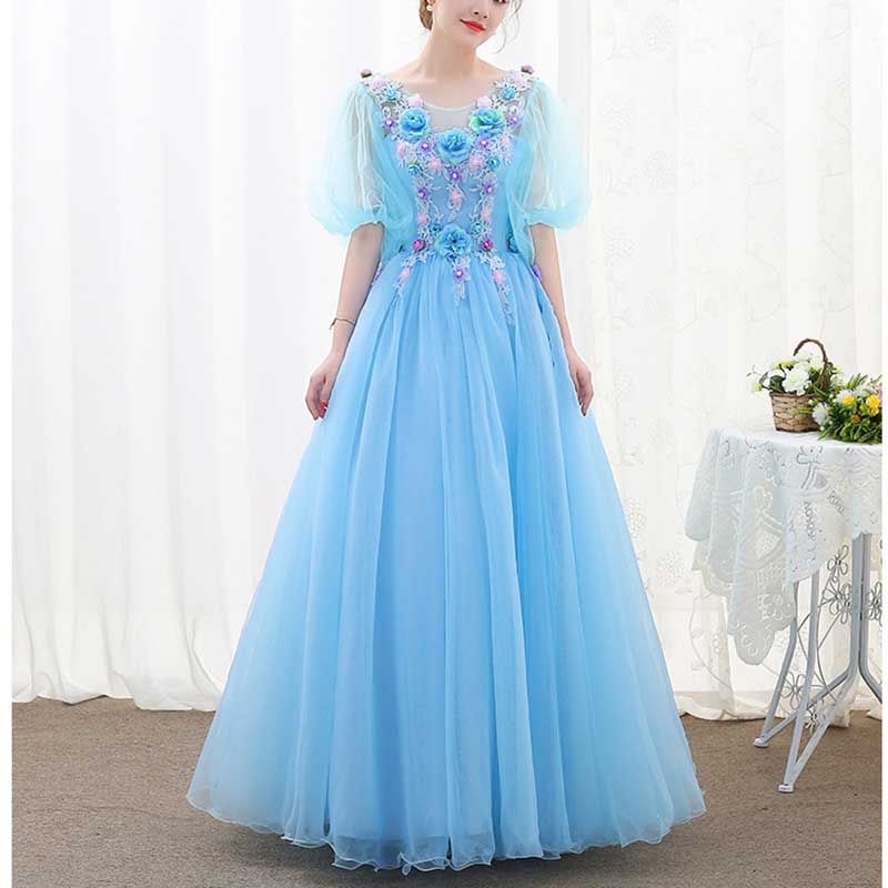 Floral Embroidered Tulle Ball Gown Event Dresses